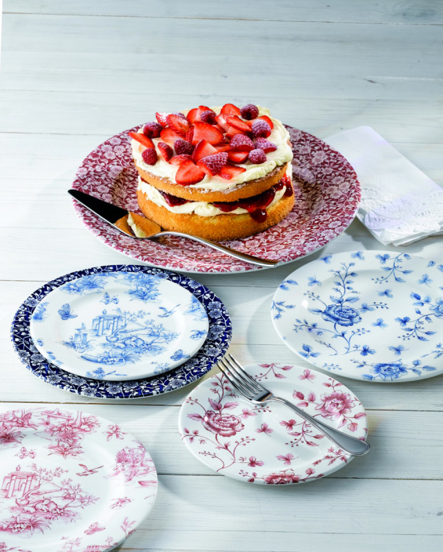 Assiette plate rond Rose Chintz Prague Blue porcelaine Ø 21 cm Vintage Prints Churchill